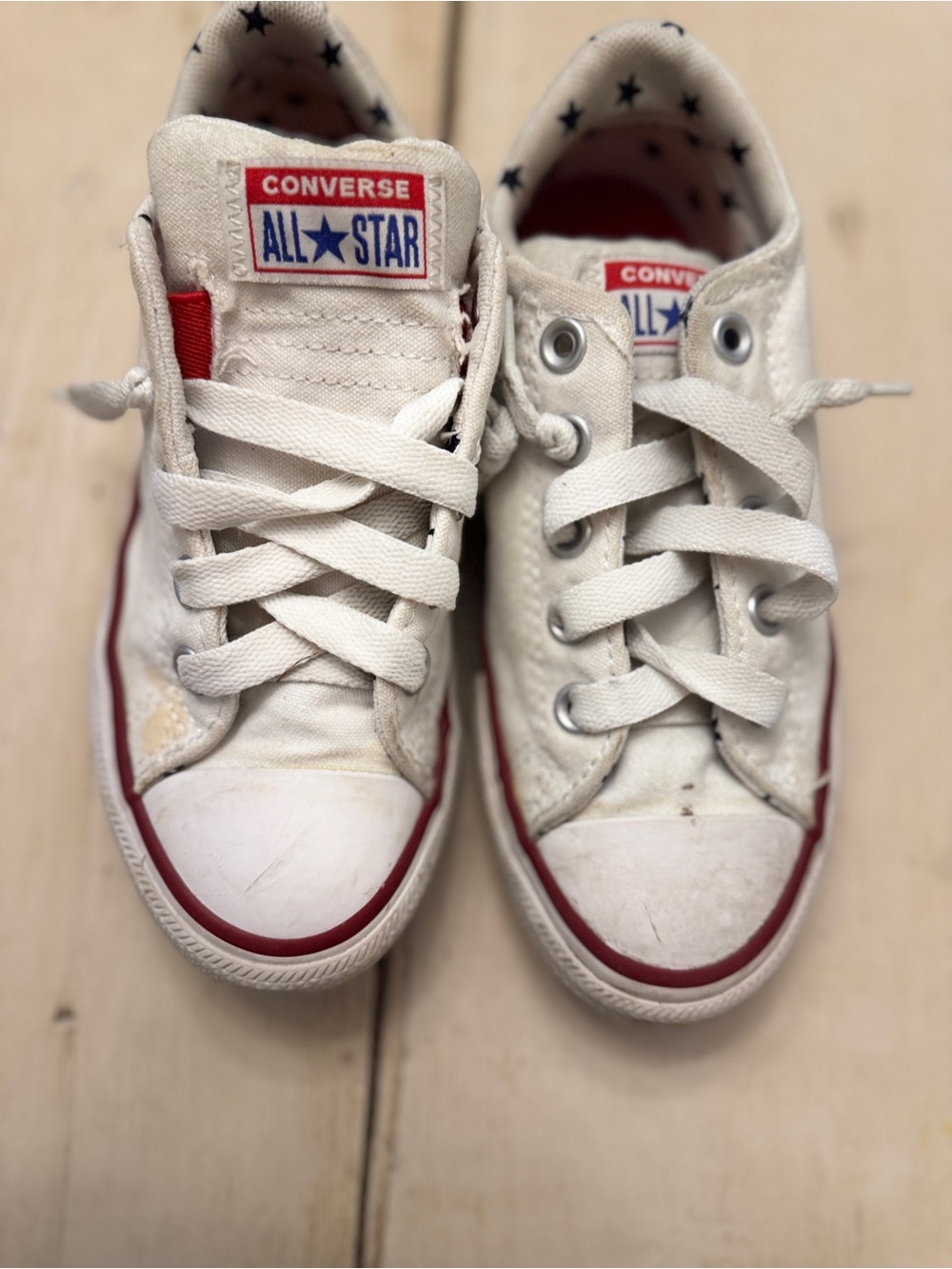 Converse Kids White Sneakers with Red Accent